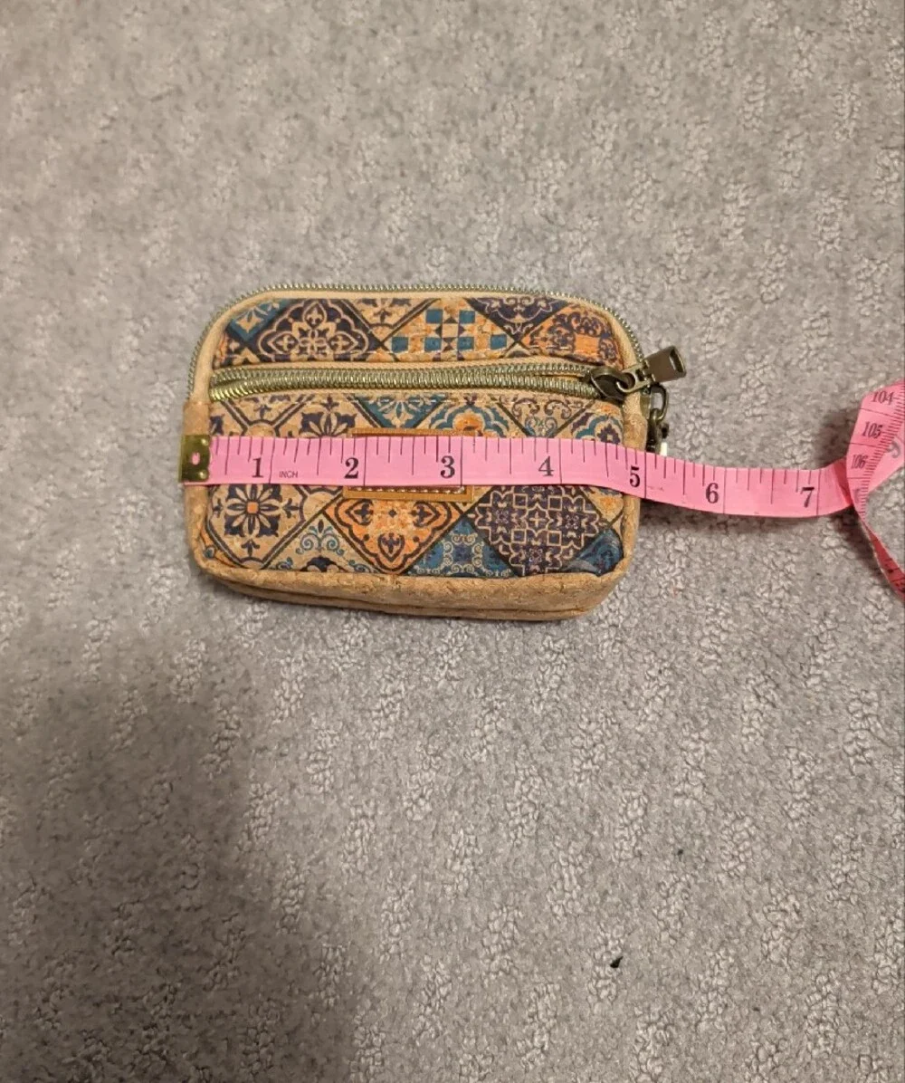 Cork Tile-Print Coin Pouch - Blue & Tan